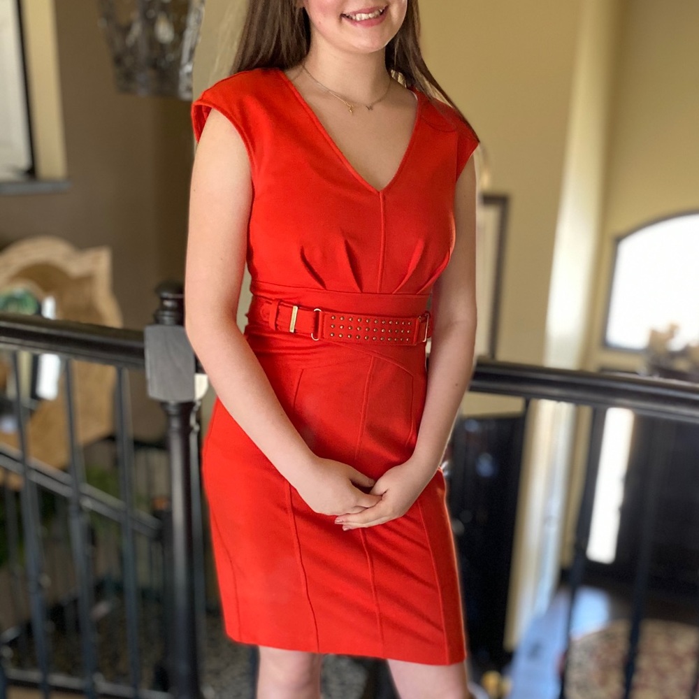 SPRING BRIGHTNESS!!!  Orange V neck dress
